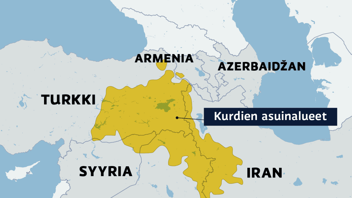 Kartalla Kurdien asuinalueet.
