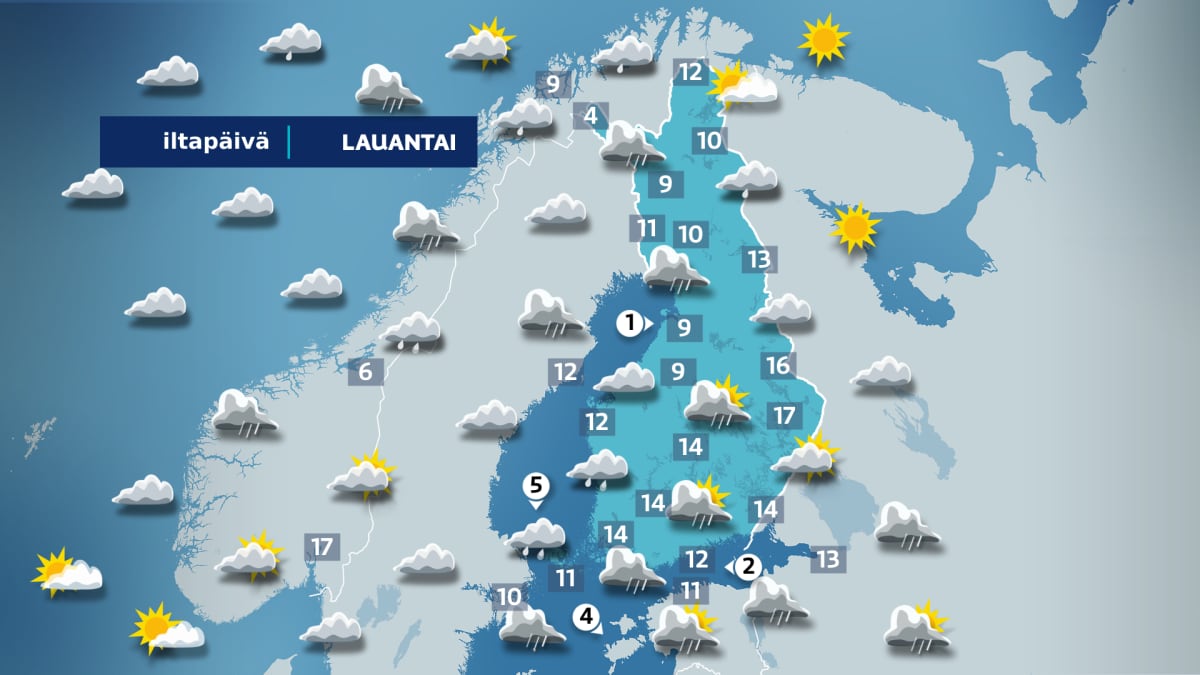 Lauantain sääkartta.