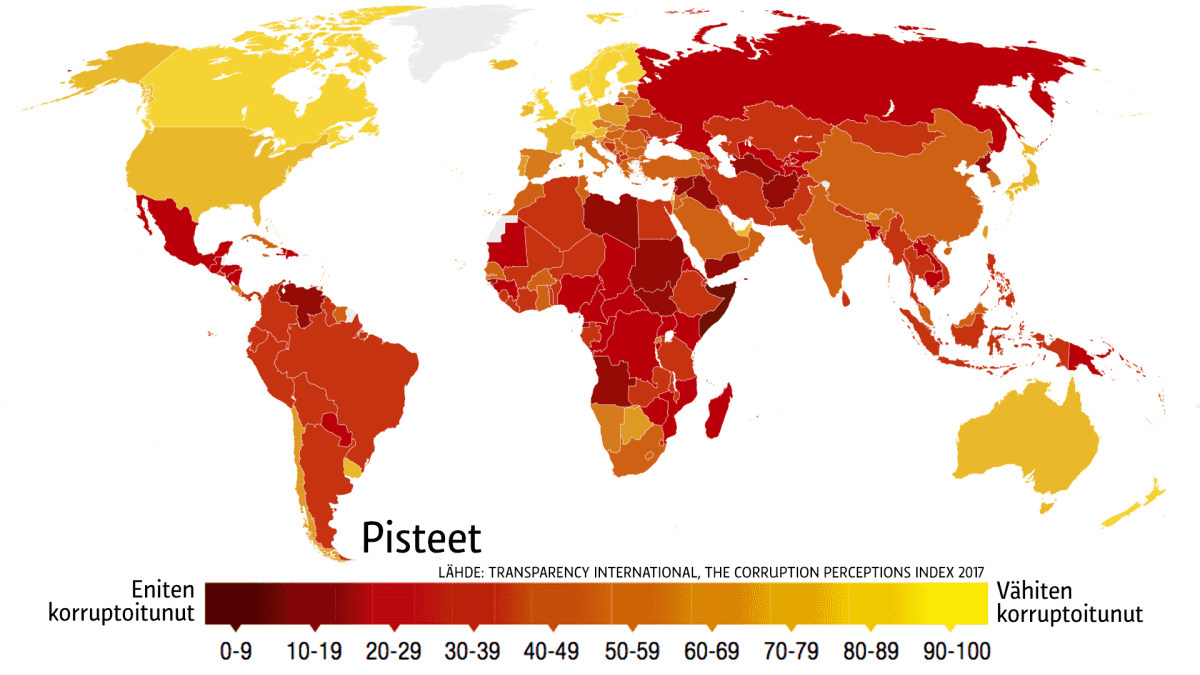 Kartta korruptiosta maailmassa