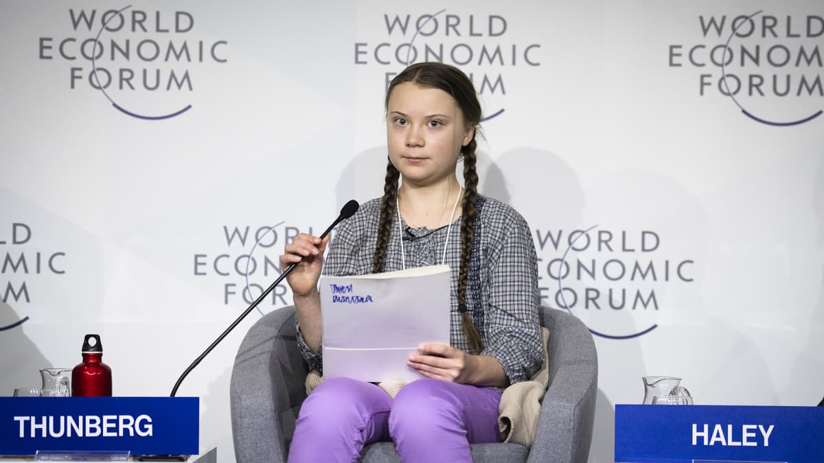 Greta Thunberg puhumassa Maailman talousfoorumissa Davosissa 25. tammikuuta.