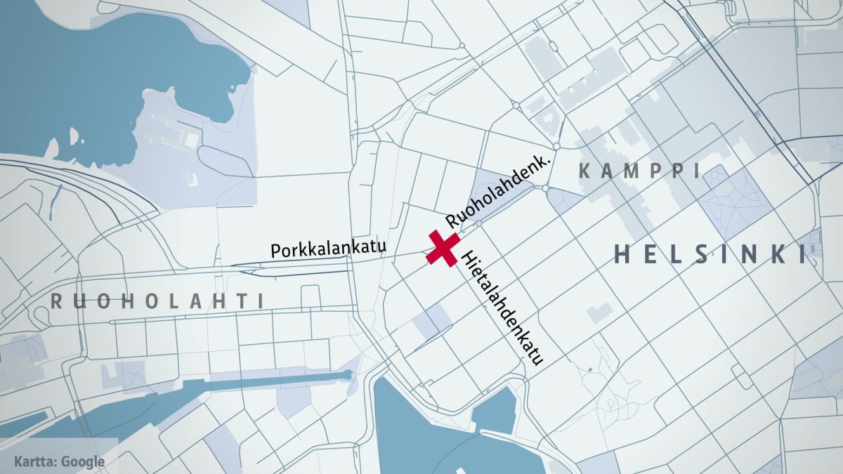 Kartta Helsingin ammuskelutapauksesta tiistaina 23. heinäkuuta 2019.