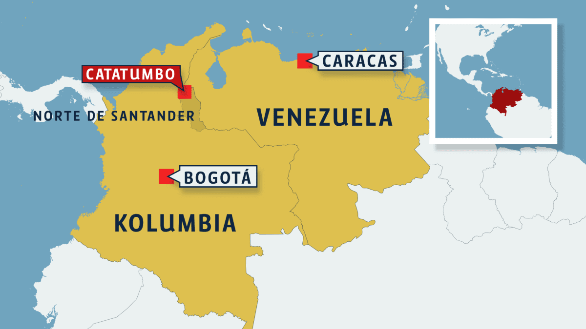 Kolumbian ja Venezuelan kartta.