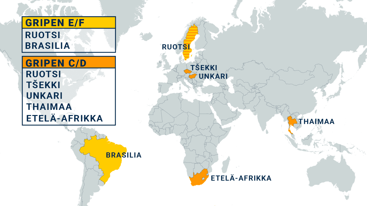 Maat, joissa Gripen-monitoimihävittäjät käytössä