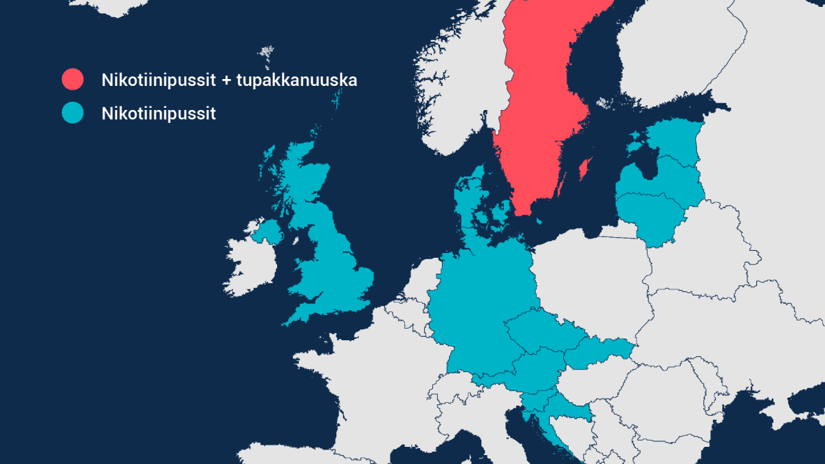 Karttagrafiikka nikotiinituotteiden myynnistä euroopassa