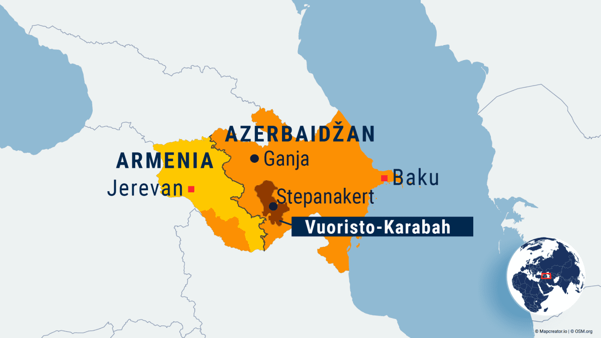 Kartalla näkyvät Armenia ja Azerbaidžan sekä Vuoristo-Karabah.