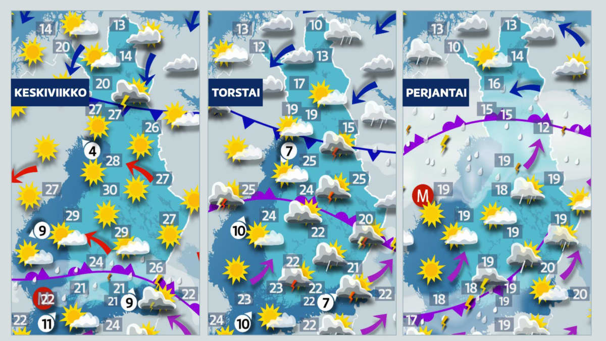 kolmen päivän sääennustekartta.