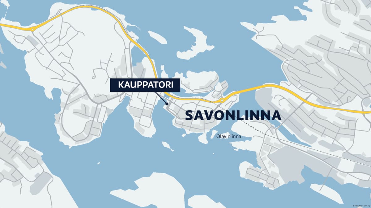 Kartta Savonlinnasta missä näkyy kauppatorin sijainti.