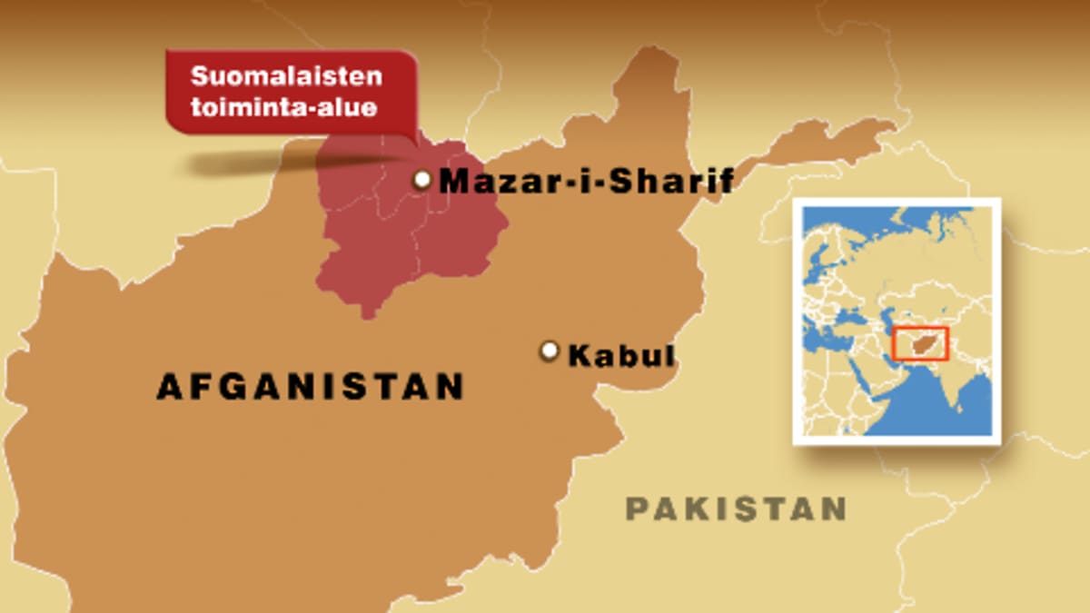 Kartta Suomen rauhanturvaajien alueesta Afganistanissa