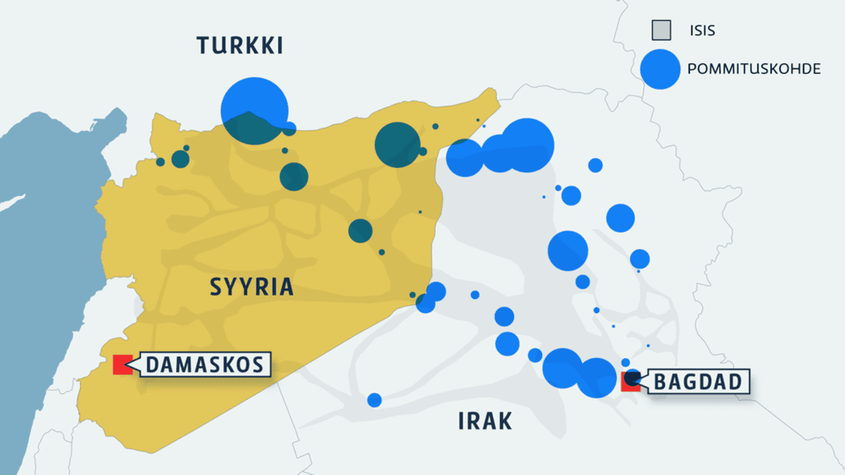 Kartta Irakin ja Syyrian pommituksista
