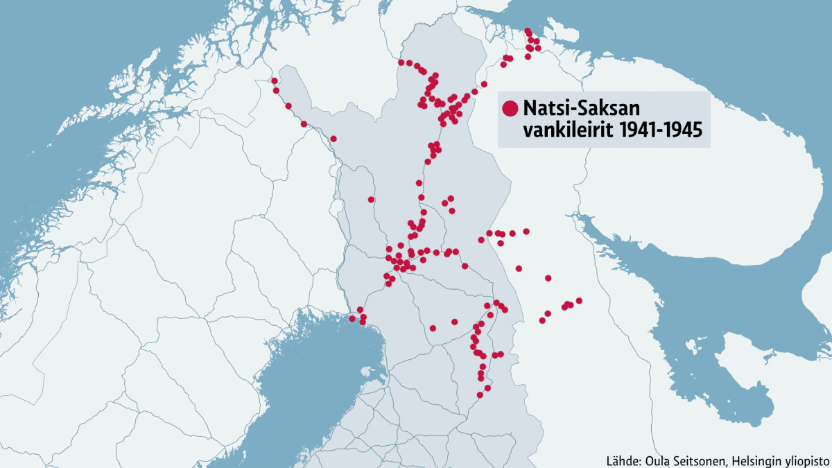 Kartta saksalaisista vankileireistä sodan aikana.