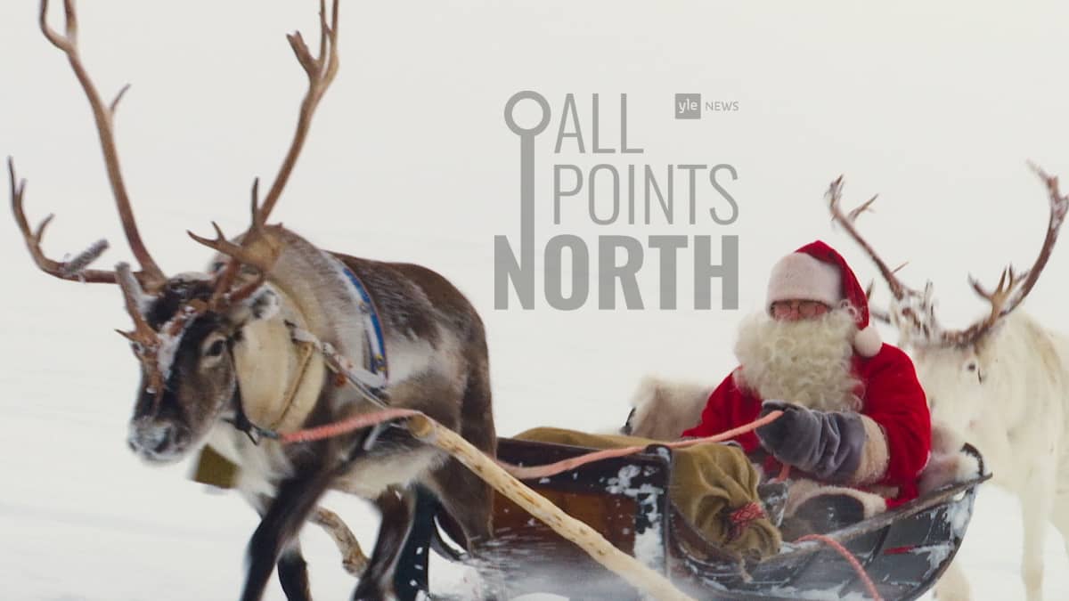 All Points North podcast logo featuring photo of Santa Claus taken in Lapland 2019.
