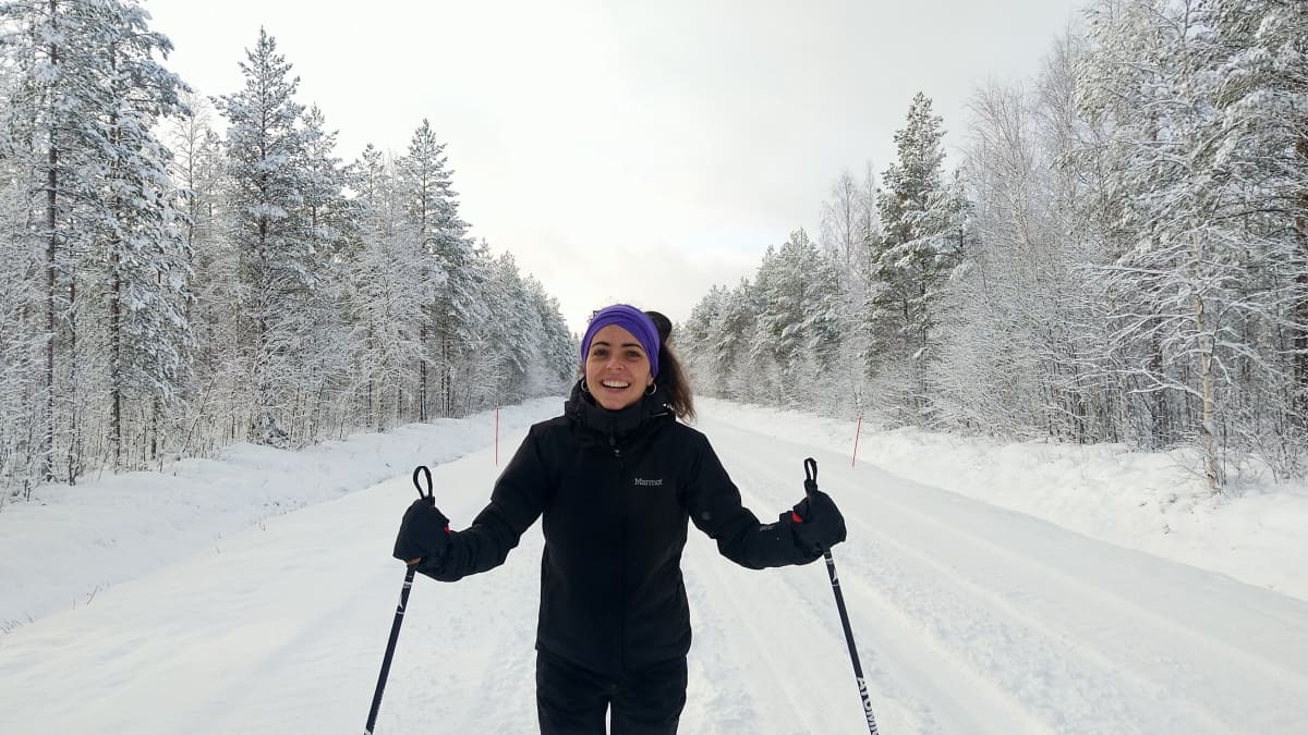Susanne Dewein on a cross-country skiing trail.