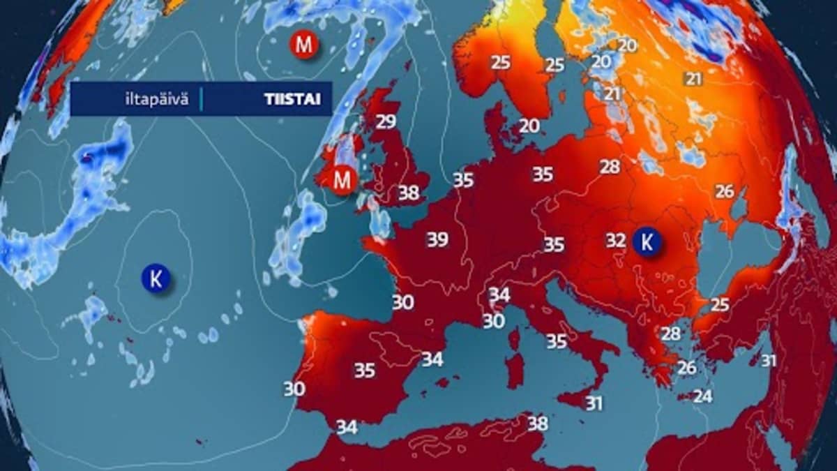 Näin kuumaa Euroopassa nyt on, paikoin tulossa historian polttavin viikko –  ilmastonmuutos lisää kovien helteiden todennäköisyyttä