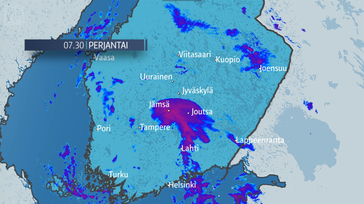 Perjantain säätilanne kartta.