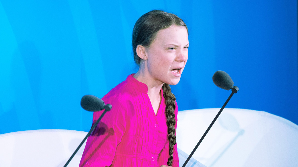 Greta Thunberg puhuu YK:n ilmastokokouksessa New Yorkissa.