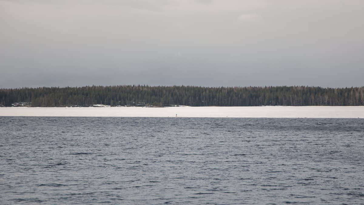 Jäät ovat sulaneet Saimaasta Kivisalmen edustalla Lappeenrannassa. Kauempana selällä näkyy vielä jäätä.