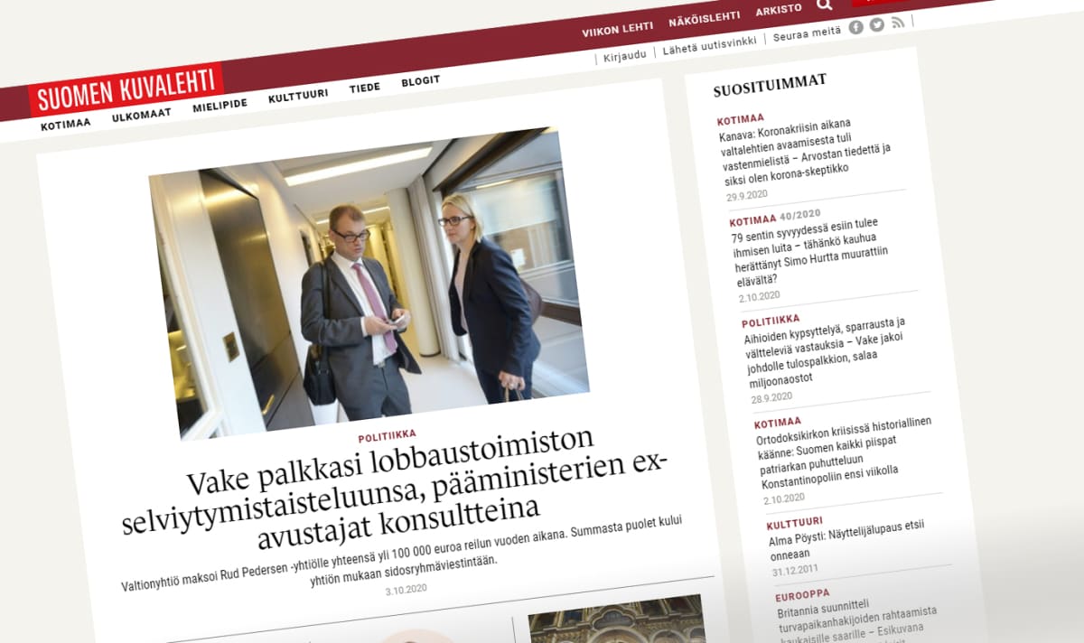 Suomen Kuvalehti: State-owned development firm Vake paid lobbyist 100,000  euros a year | News | Yle Uutiset
