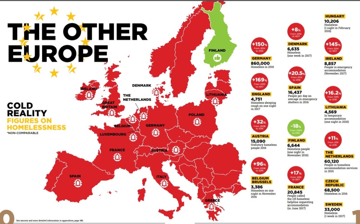 Map graphic from the European homeless network Feantsa's 2018 report on homelessness,