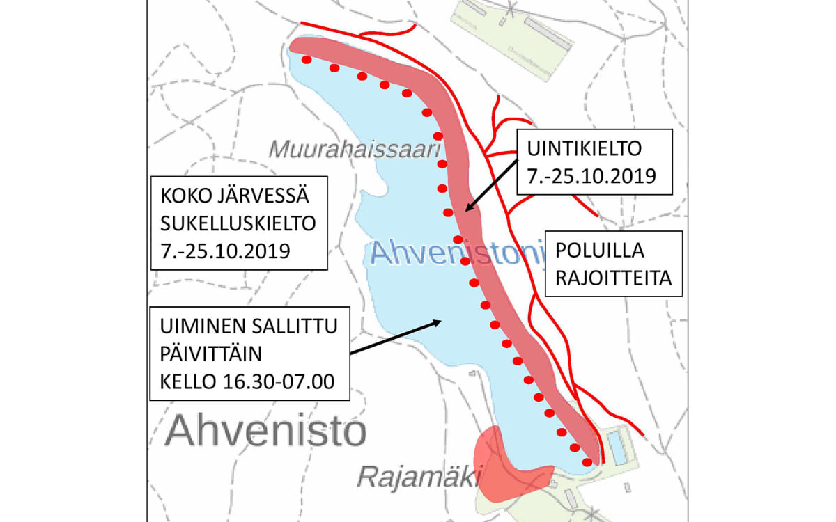 Karttagrafiikka Ahvenistonjärven alueraivauksista 