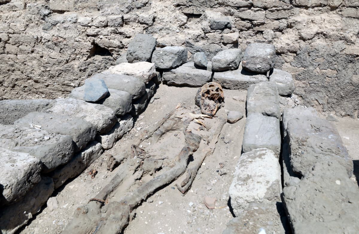 Arkeologisissa kaivauksissa löytynyt ihmisen luuranko.