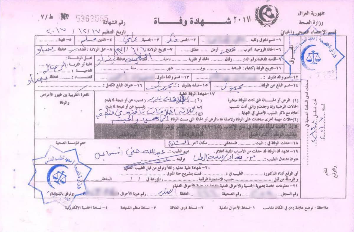 Alin kuolintodistus.