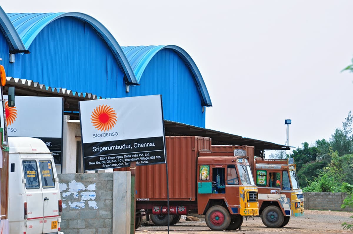 Stora Enson tehtaan sisäänkäynti Chennaissa.