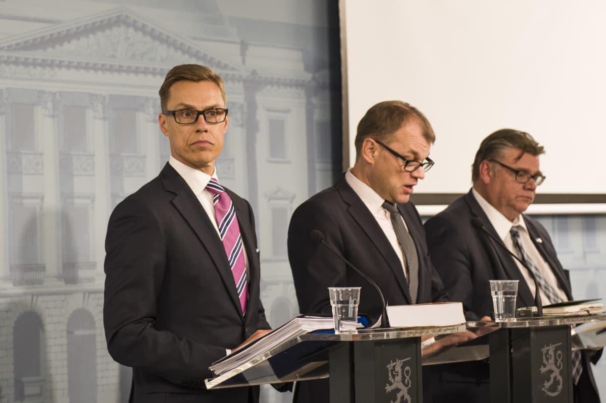 Alexander Stubb, Juha Sipilä ja Timo Soini.