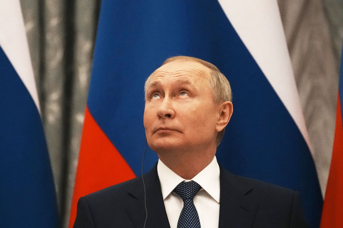 Presidentti Vladimir Putin kuvattuna lehdistötilaisuudessa Moskovassa 7. helmikuuta.