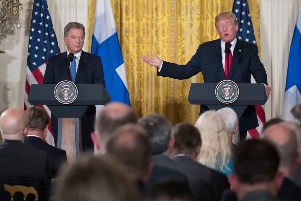 Presidentit Niinistö ja Trump pitivät yhteisen tiedotustilaisuuden Valkoisessa talossa 28. elokuuta 2017.
