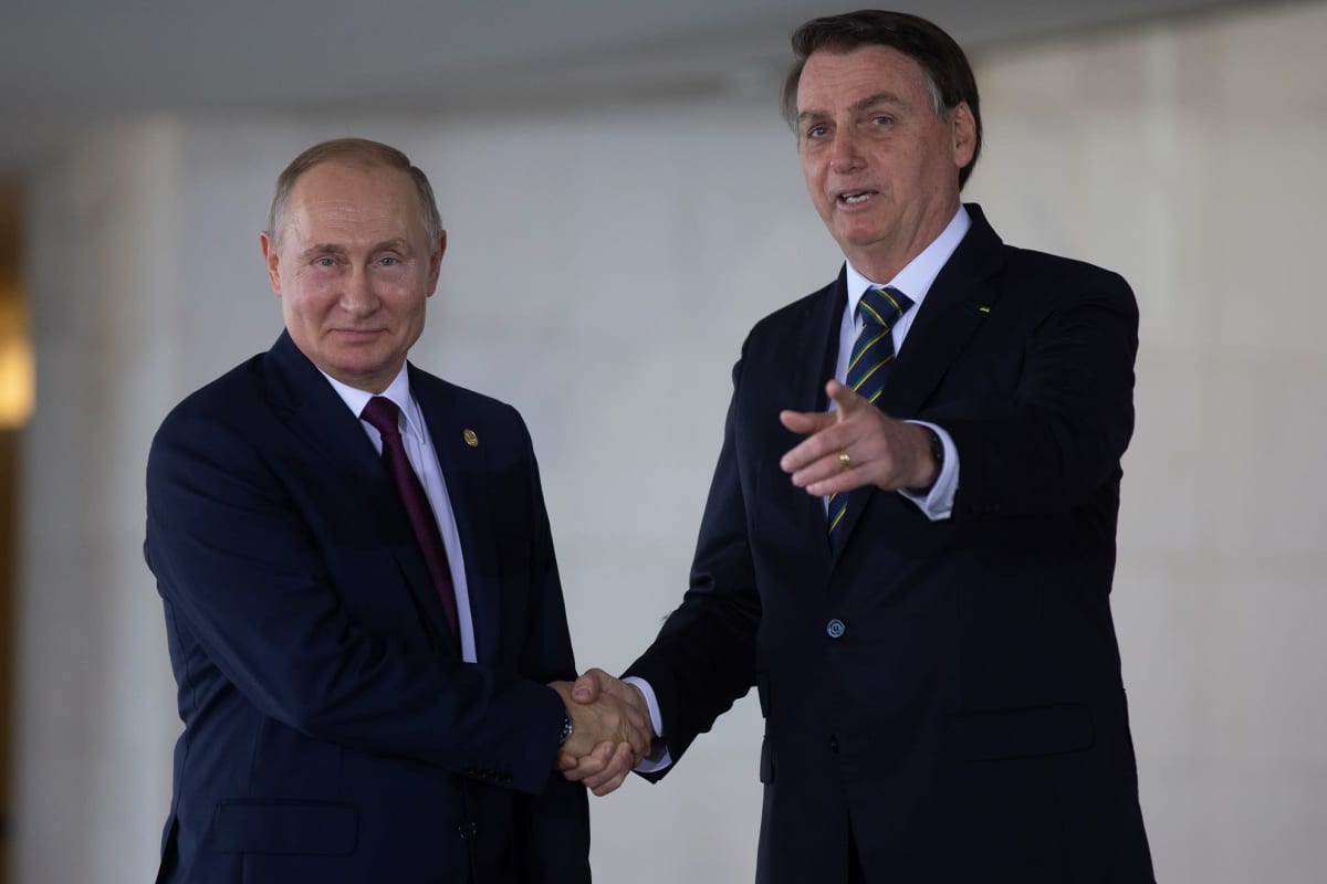 Putin ja Bolsonaro kuvattuna Brics-huippukokouksessa Brasiliassa viime vuonna.