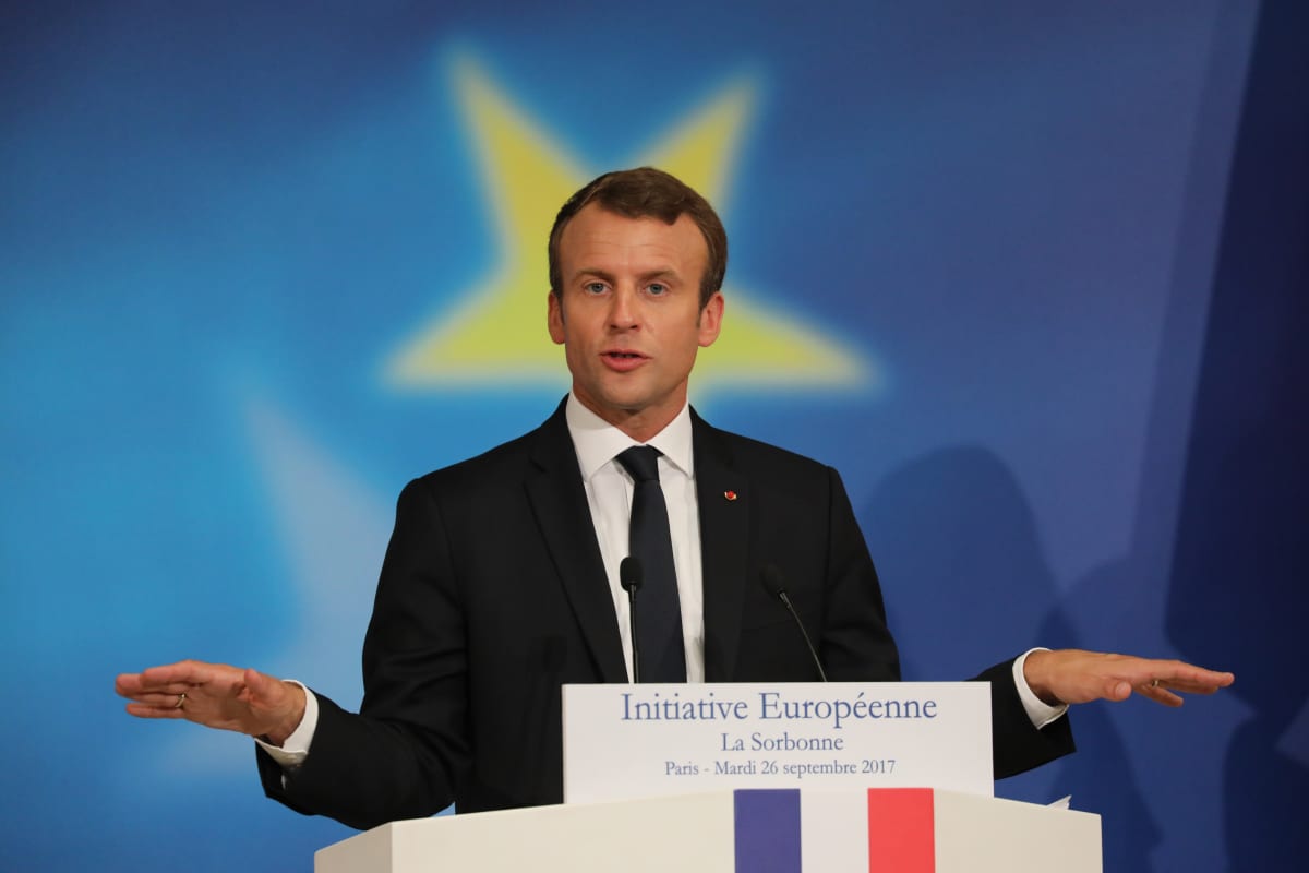 Ranskan presidentti Emmanuel Macron piti EU-linjapuheen Sorbonnen yliopistossa.