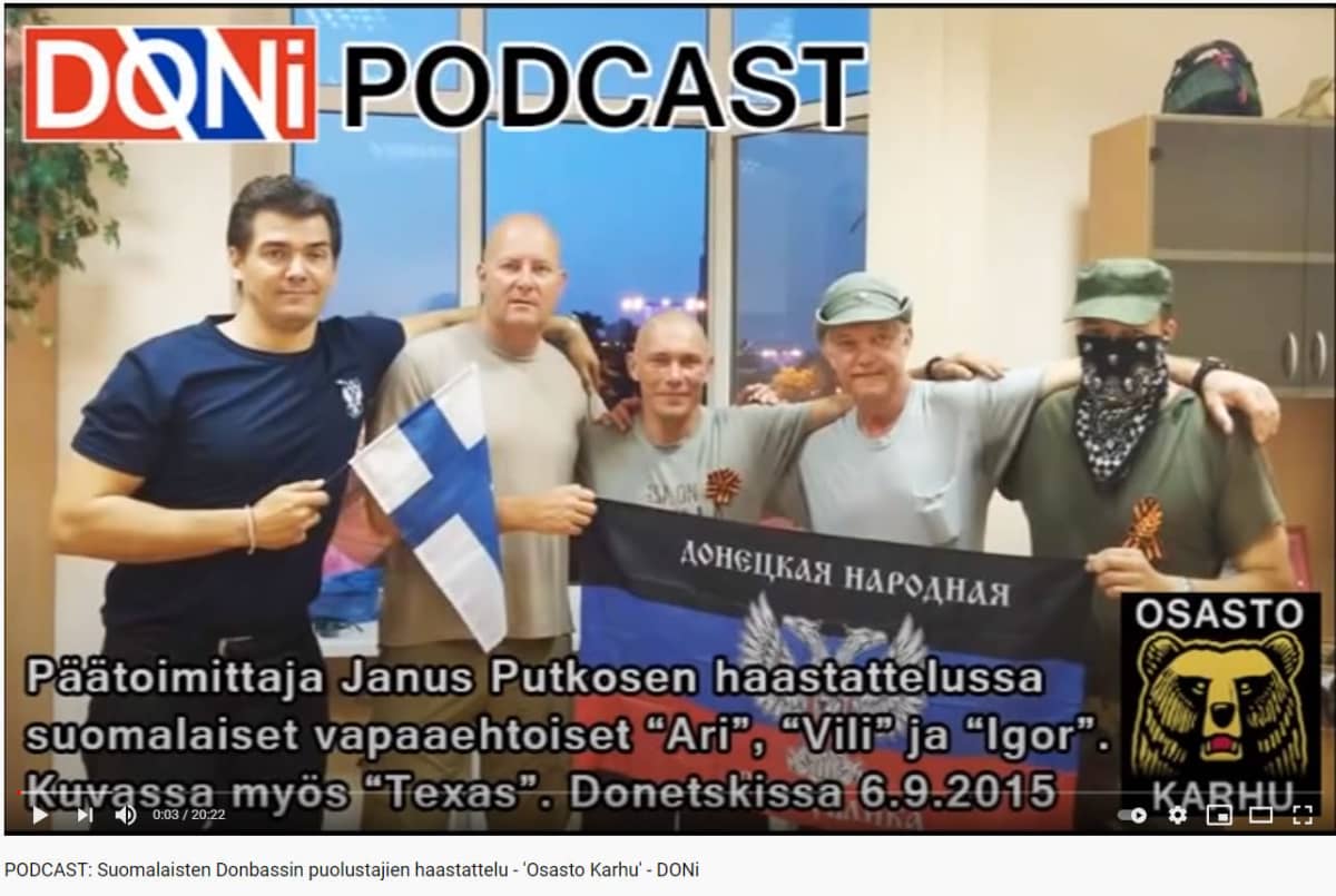 Kuvakaappaus podcastista Youtubessa, jossa esiintyvät ns. Donbassin puolustajat.