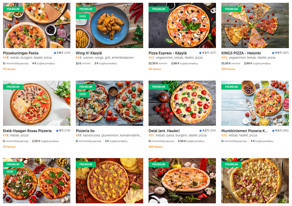 Kuvakaappaus Pizza-onlinen sivustolta