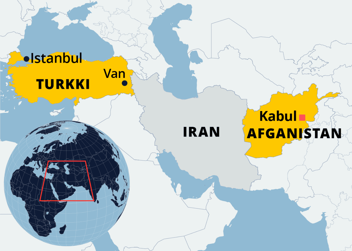 Kartalla Turkki, Iran ja Afganistan