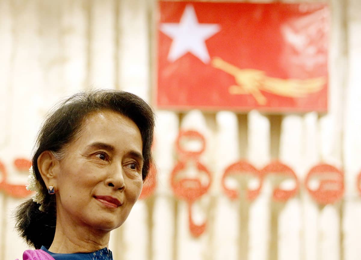 Myanmarin oppositiojohtaja Aung San Suu Kyi.