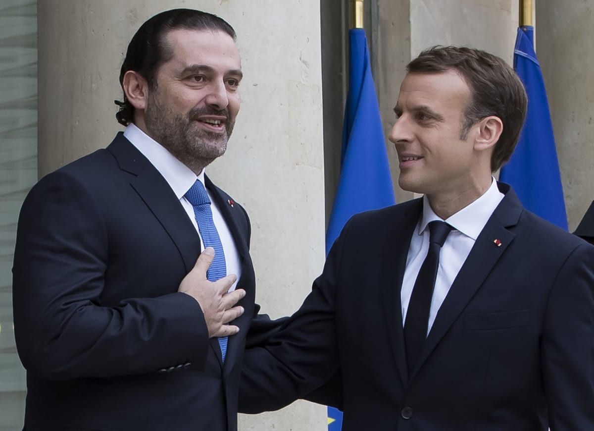 Ranskan presidentti Emmanuel Macron (oik.) vastaanotti Libanonin pääministeri Saad Haririn Pariisissa 18.11.2017.