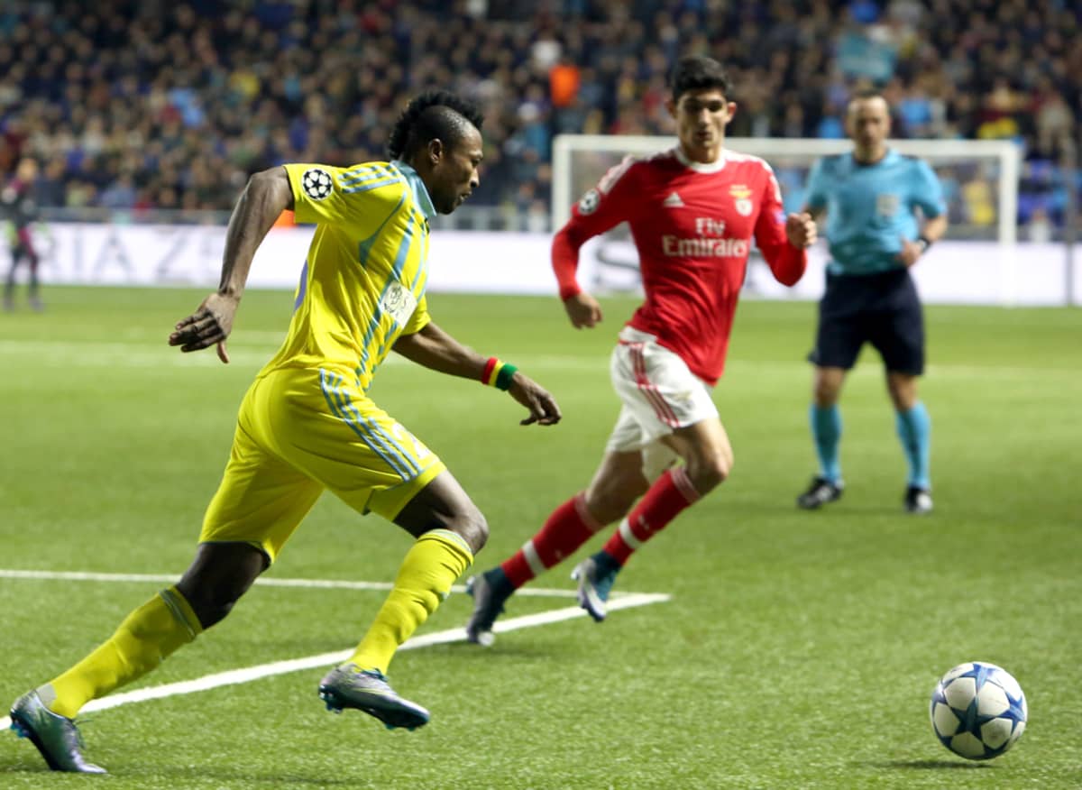 Astana's Patrick Twumasi in action during the UEFA Champions League group match between Benfica Lisbon and FK Astana in Astana, Kazakhstan