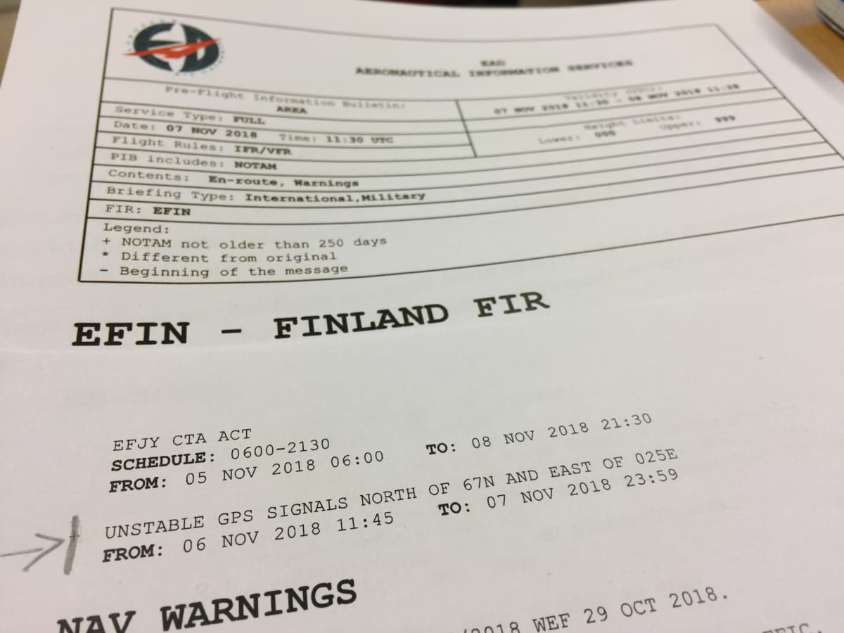 Suomen lennonvarmistuksen ANS Finlandin 6.11.2018 antama varoitus laajalla alueella  GPS häiriöistä oli ensimmäinen laatuaan Suomessa.
