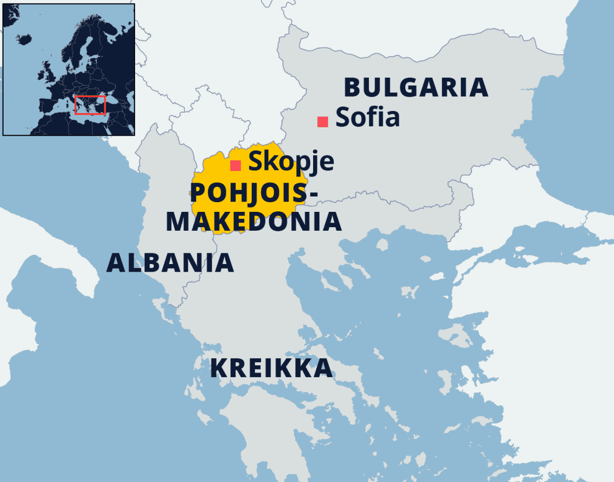 Kartta Pohjois-Makedoniasta.