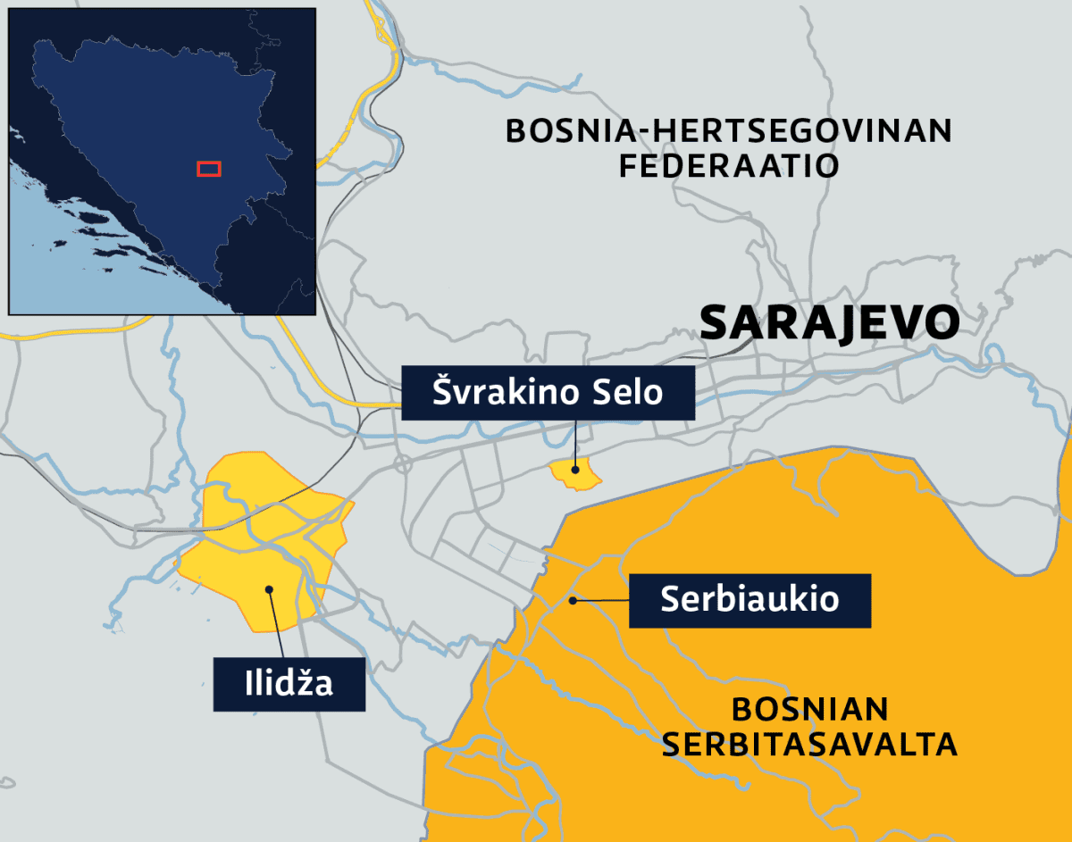 Kartalla Sarajevon alue Bosnia-Hertsegovinassa.