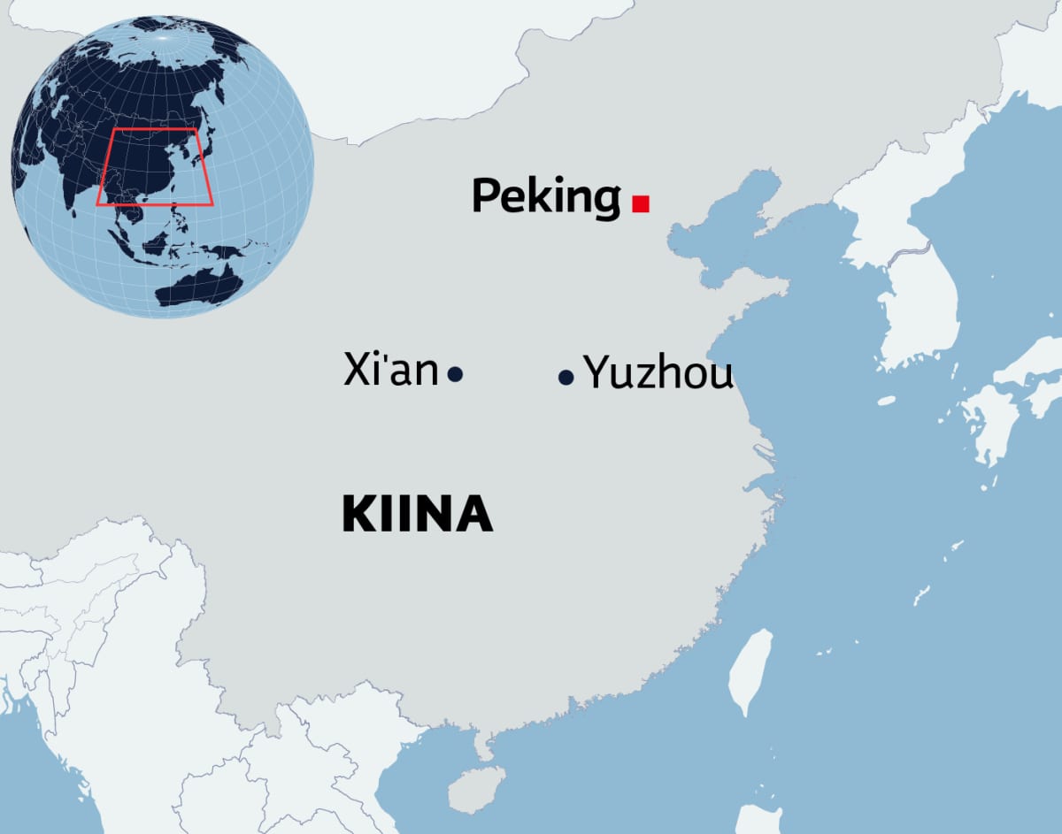 Kartalla Pekingin, Xi'anin jaYuzhoun kaupungit Kiinassa.