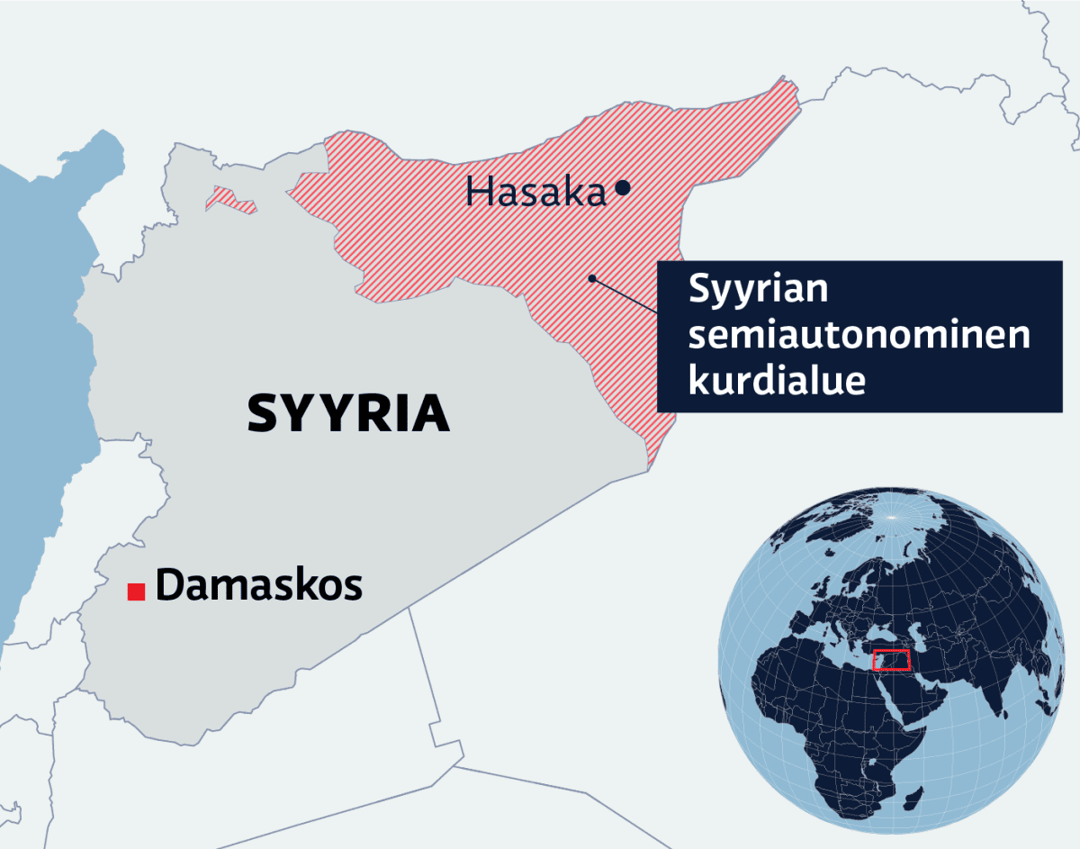 Kartalla Syyrian semiautonominen kurdialue.