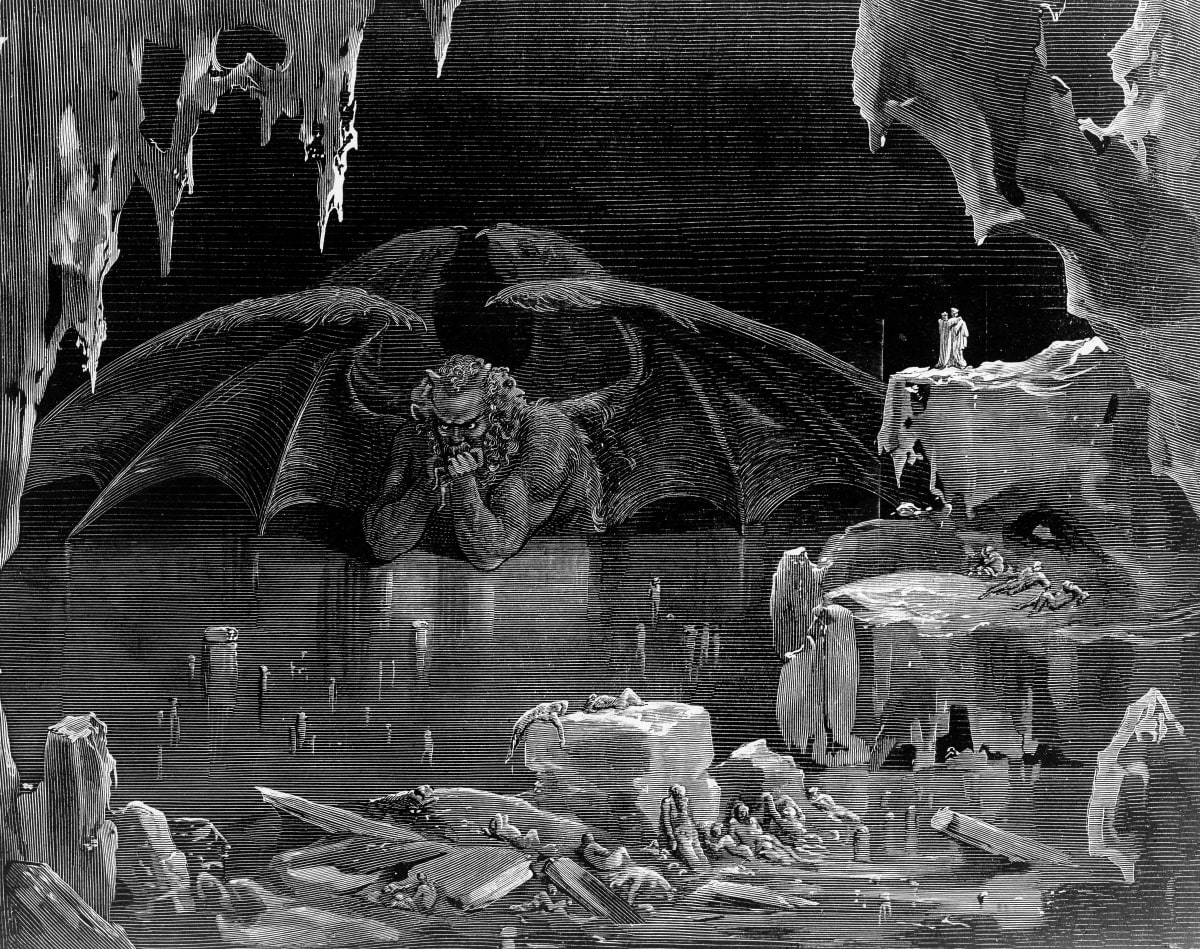 Danten Jumalaiseen näytelmään tehty kuvitus Saatanasta.