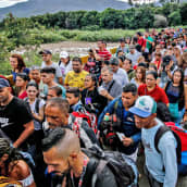 Ihmiset jonottavat pääsyä Venezuelasta Kolumbiaan Simon Bolivarin kansainvälisellä sillalla 9. kesäkuuta 2019.