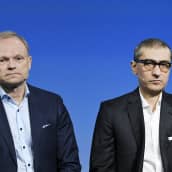 Nokian uusi toimitusjohtaja Pekka Lundmark sekä väistyvä toimitusjohtaja Rajeev Suri.