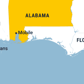 Kuvassa on Alabaman kartta.