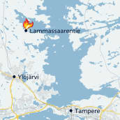 Kartta jossa näkyy tulipalon kohde Lammassaarentiellä.