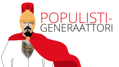 Riku Rantala piirrettynä sekä teksti Populistigeneraattori