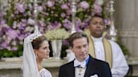 Prinsessa Madeleine ja Chris O&#x27;Neill alttarilla Tukholman kuninkaanlinnan kirkossa.