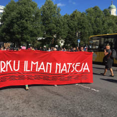A Turku without Nazis procession moves toward the Turku city centre on 18 August 2018.